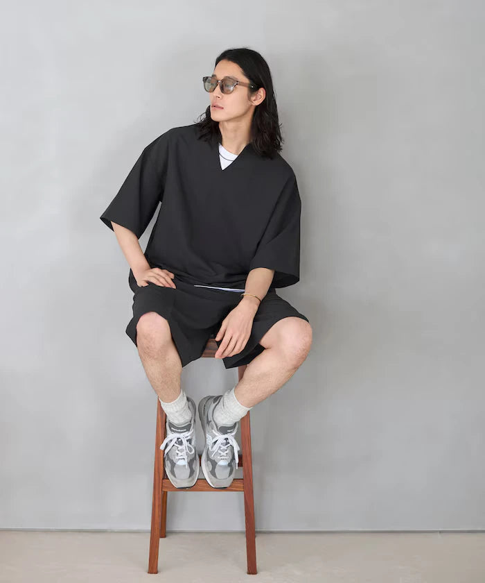 Functional Fabric Pullover Short Sleeve Shirt Set 3-piece Set / Washable / UV Cut / Quick Dry / Cool Touch