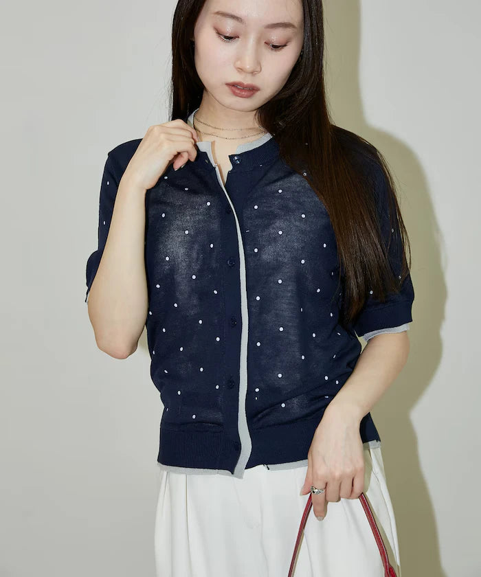 Dot Pattern Layered Short Sleeve Knit Cardigan Limited Release