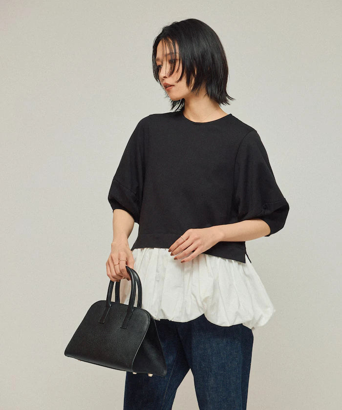 Organic Cotton Peplum Switch Top / 5-minute Sleeve T-Shirt