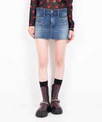 Back Lace-Up Micro Mini Denim Skirt