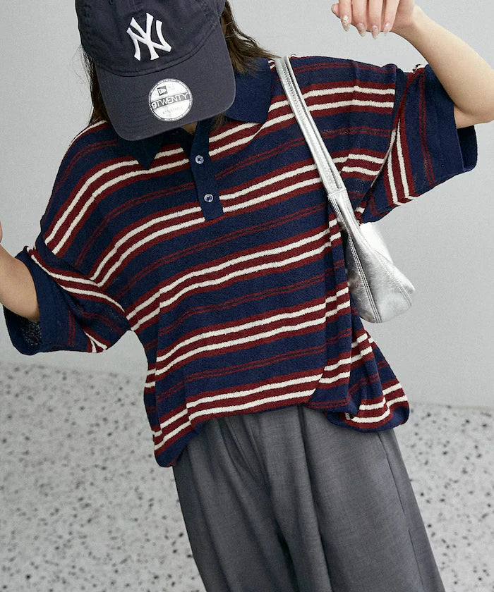 LOVE POP STUDIO Border Knit Polo Shirt Limited Edition