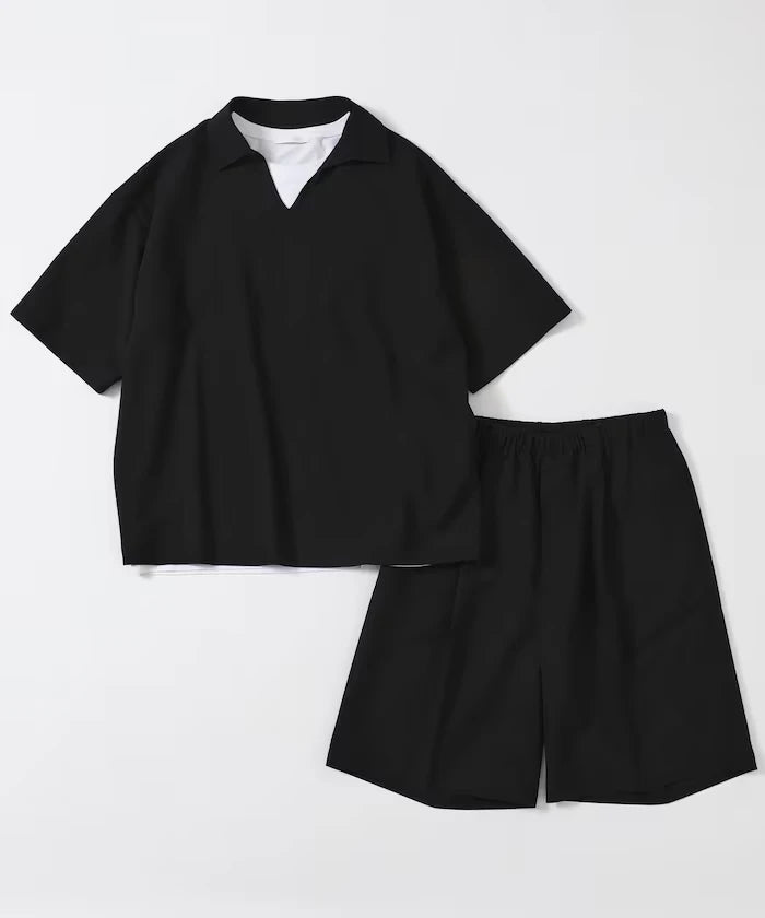 Functional Fabric Pullover Short Sleeve Shirt Set 3-piece Set / Washable / UV Cut / Quick Dry / Cool Touch