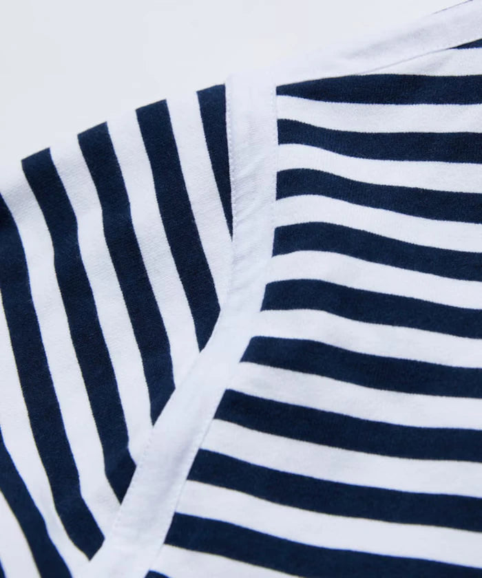 Boat Neck Horizontal Stripe french terry Long Sleeve Tee