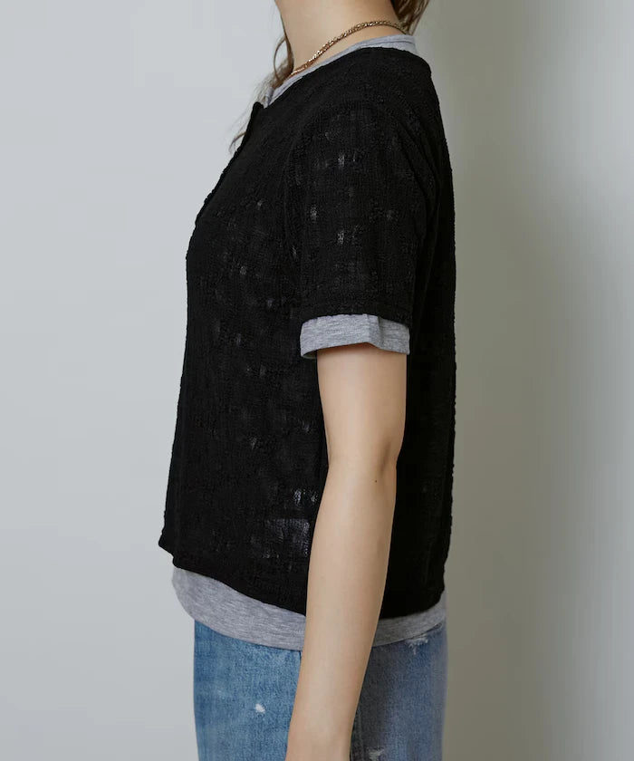 <Set Item> Cut x Jacquard Henry Neck T-Shirt Limited Edition