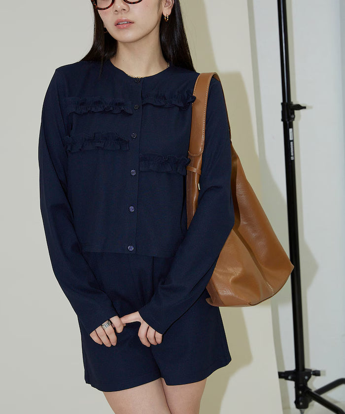 Frill Design Cardigan Short Pants Set Up Limited Release