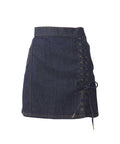 APPLE PANDA Embroidered Side Lace-Up Denim Mini Skirt