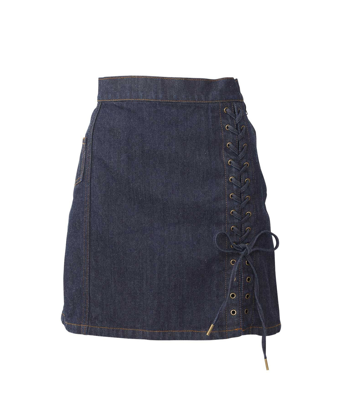 APPLE PANDA Embroidered Side Lace-Up Denim Mini Skirt