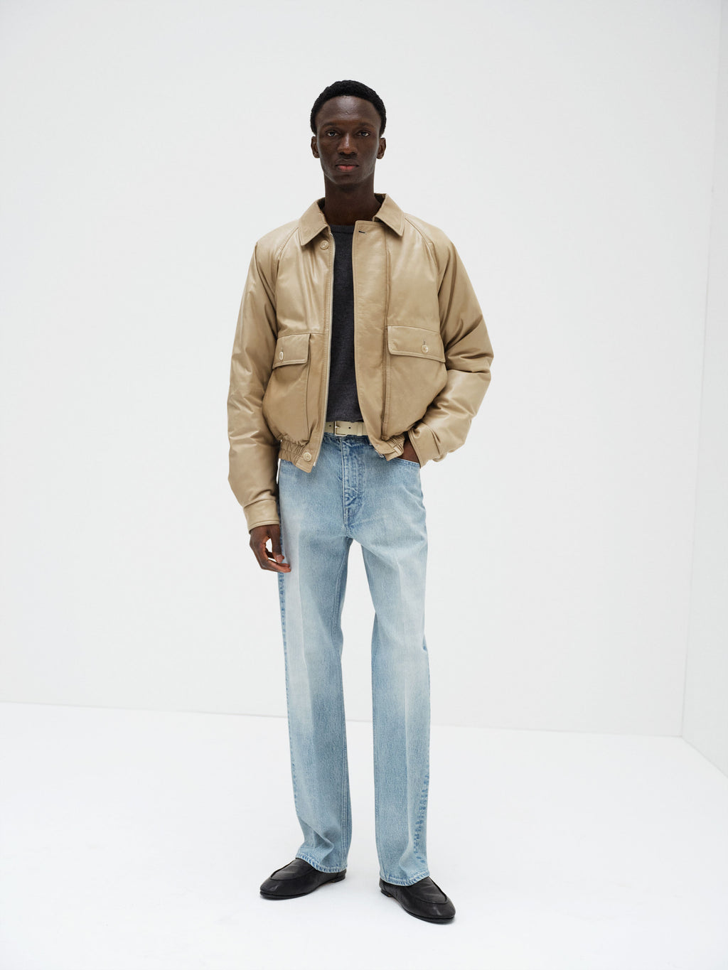 FINE CALF LEATHER DOWN BLOUSON