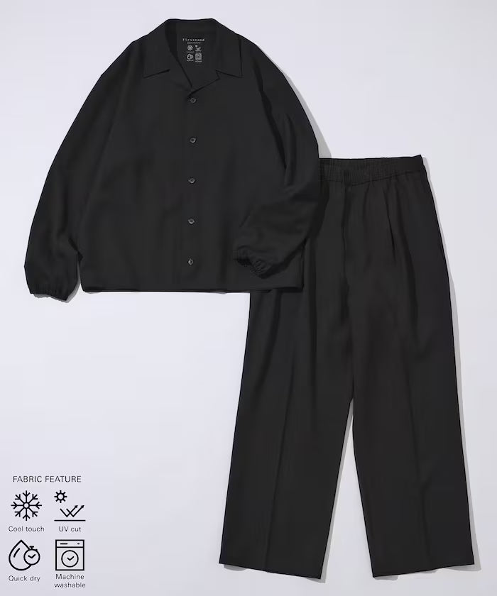 Functional Material Oversized CPO Shirt & Wide Easy Pants Setup / Washable / UV Cut / Quick Dry / Contact Cooling