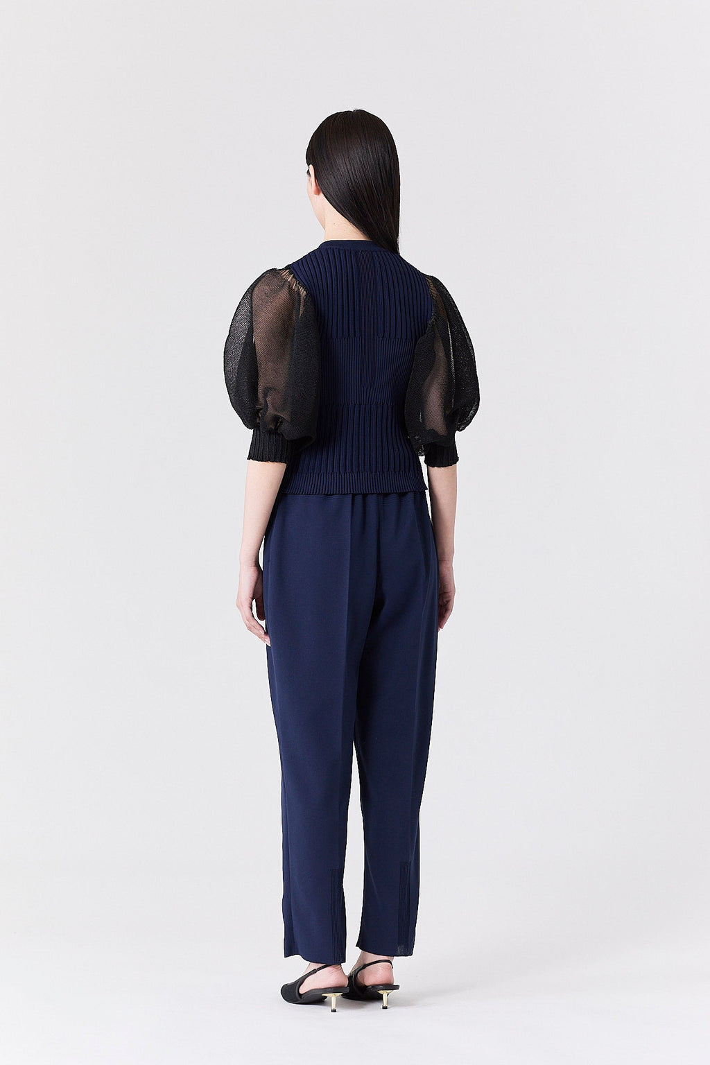 FLUTED LUCENT PUFF SLEEVE CARDIGAN