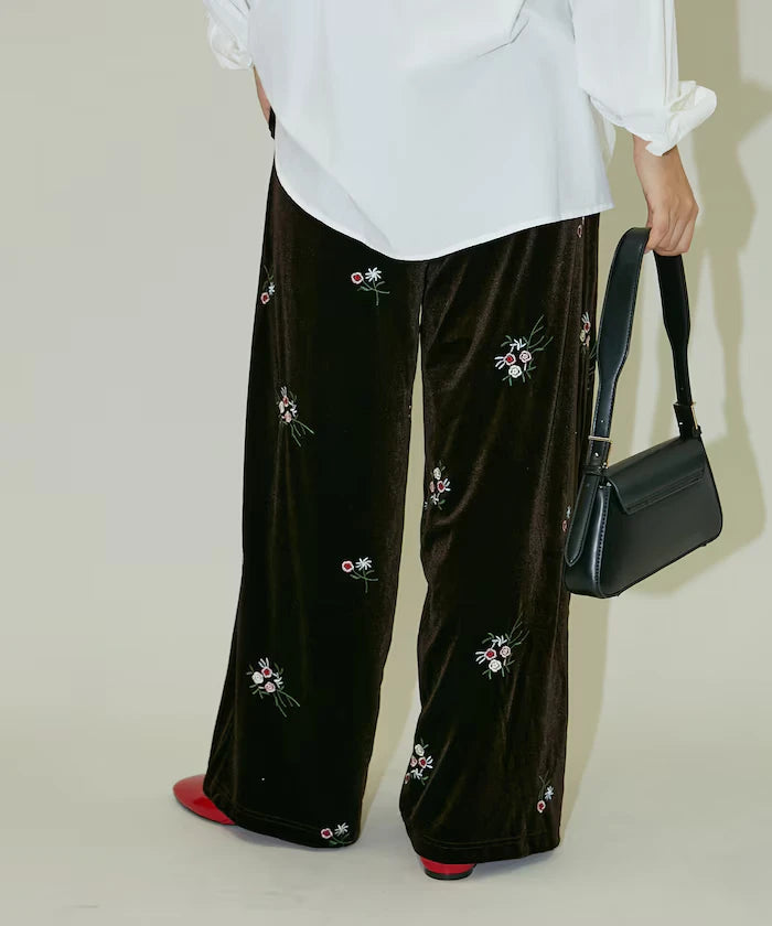 Flower Embroidery Velvet Easy Pants Limited Edition