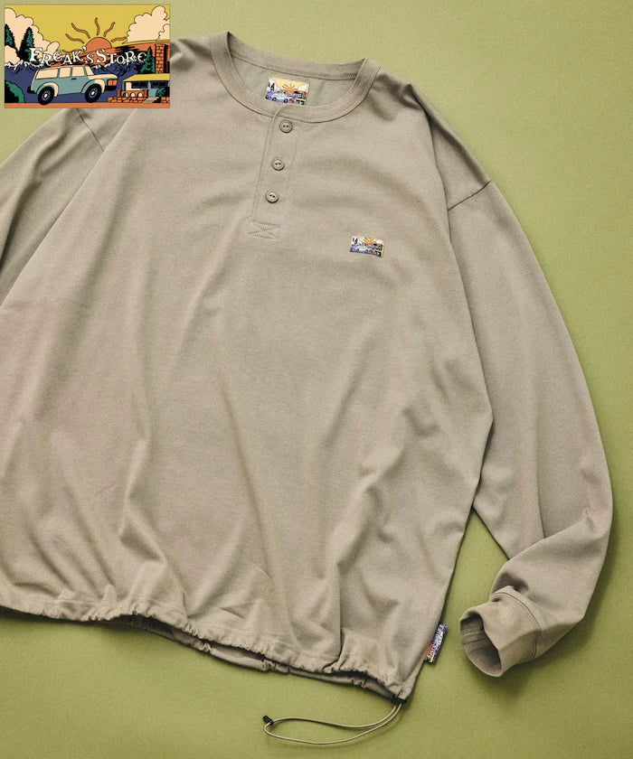 FREAK'S STORE for BEACH & FES Relax Fit One Point Logo Spindle Henley Neck Long Sleeve T-Shirt