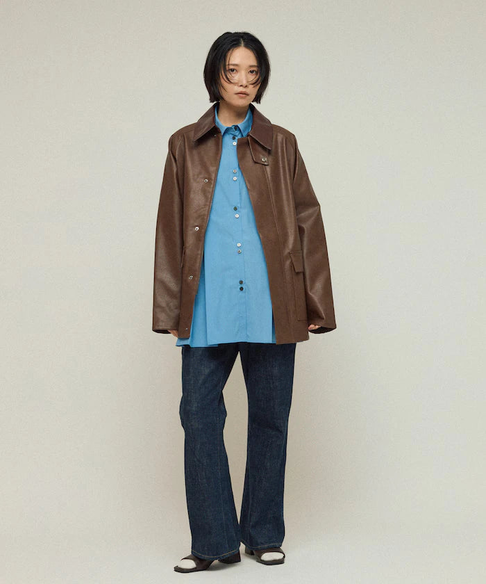 Oversized leatherette blouson / Mixed material switching