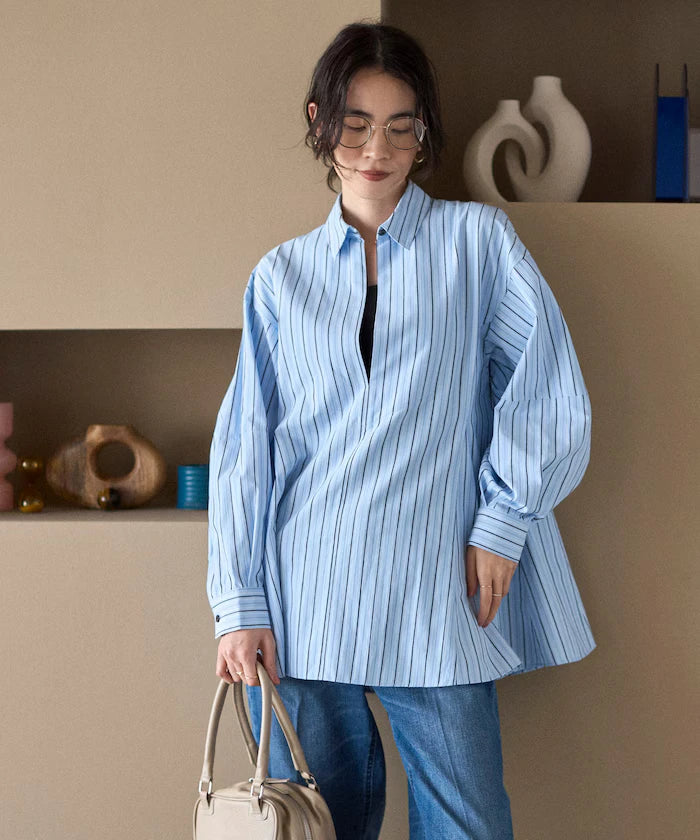 Flare Silhouette Skipper Balloon Sleeve Shirt