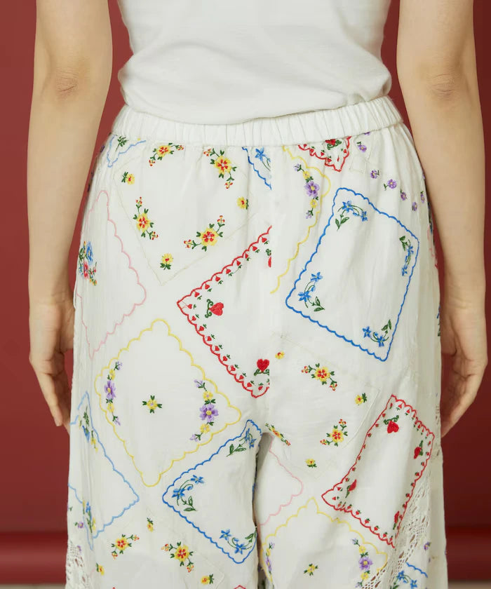 Flower Handkerchief Embroidered Pants