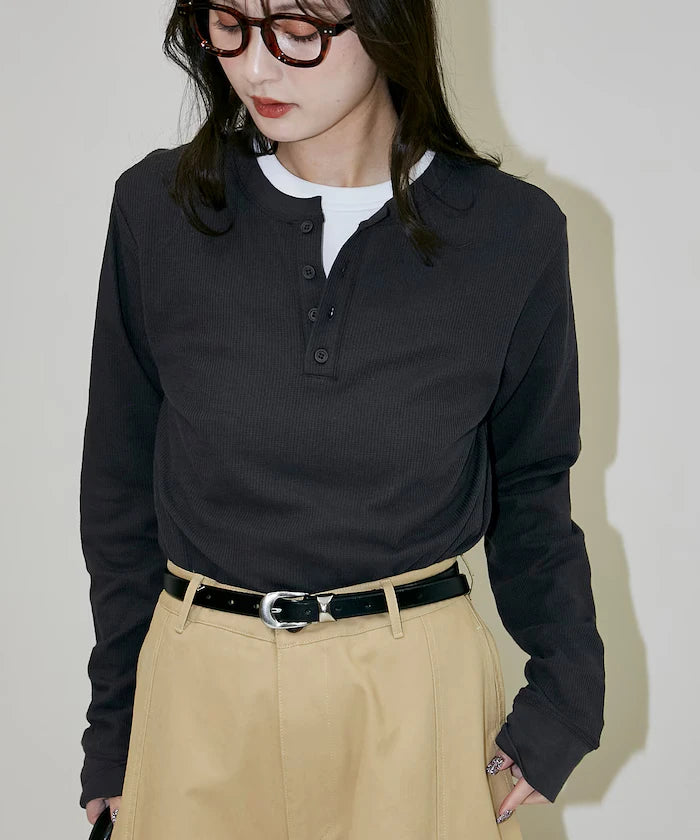 Light Waffle Henley Neck Long Sleeve T Limited Edition