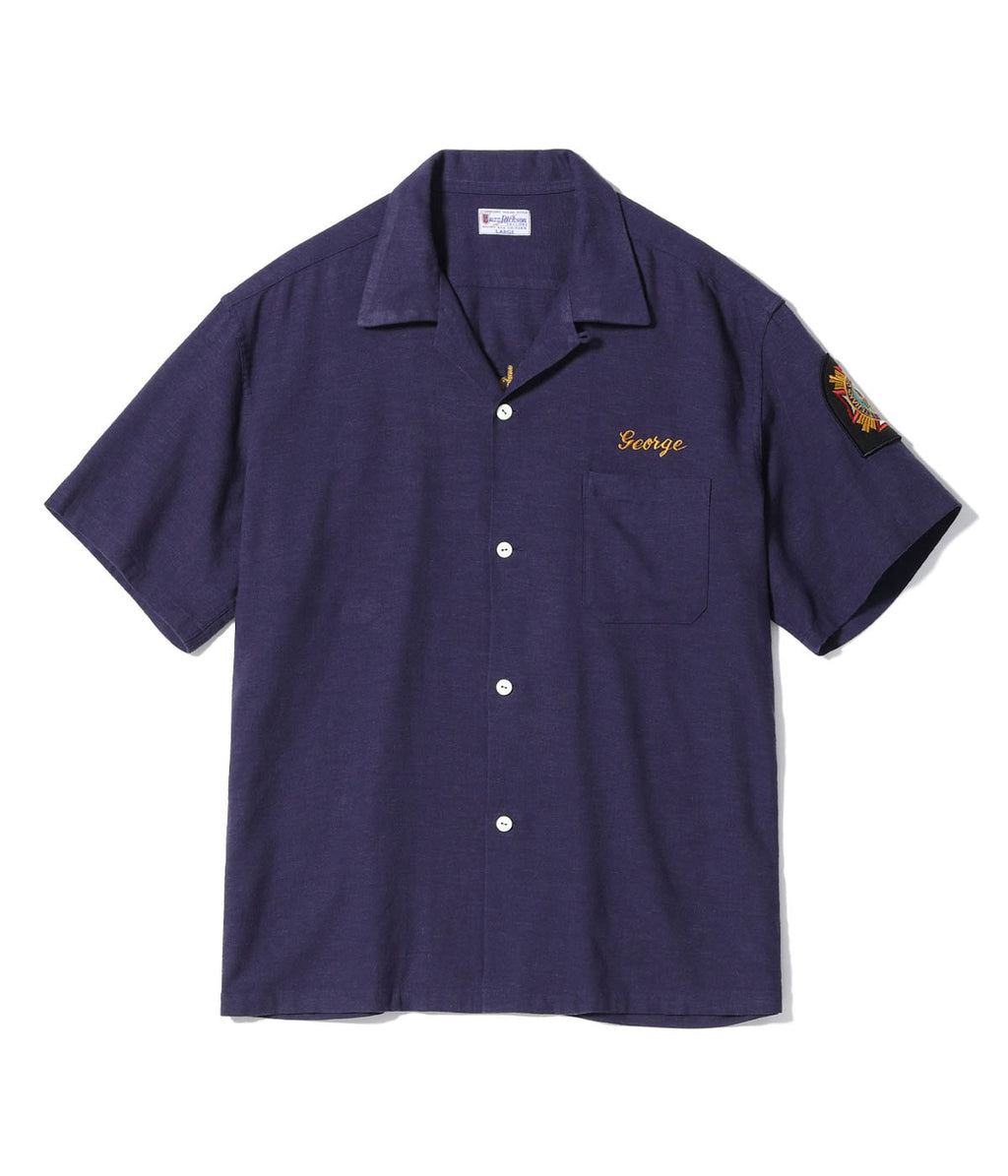 U.S. NAVY RAYON LINEN OPEN SHIRT with CHAIN EMBROIDERED