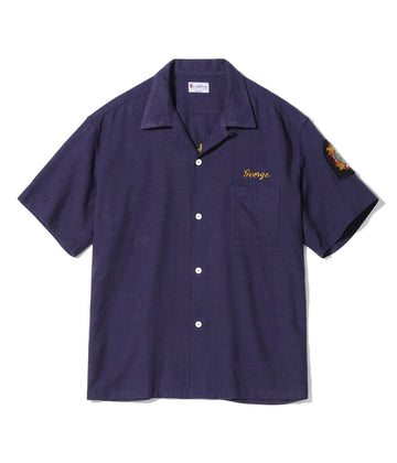 U.S. NAVY RAYON LINEN OPEN SHIRT with CHAIN EMBROIDERED