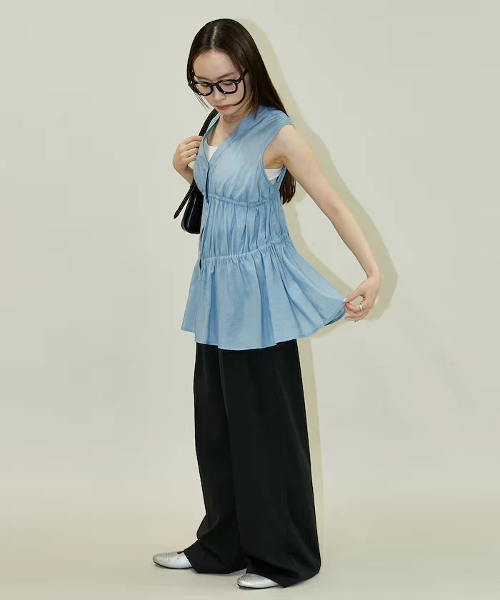 Sheer Broad Sleeveless Gathered Shift Blouse Limited Edition