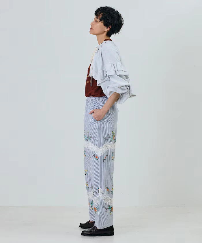 India Flower Cross Embroidery Lace Pants