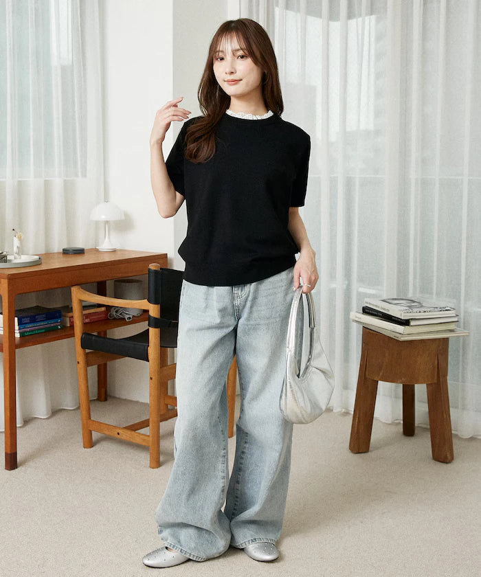 Lace Docking Short Sleeve Knit Top Limited Edition