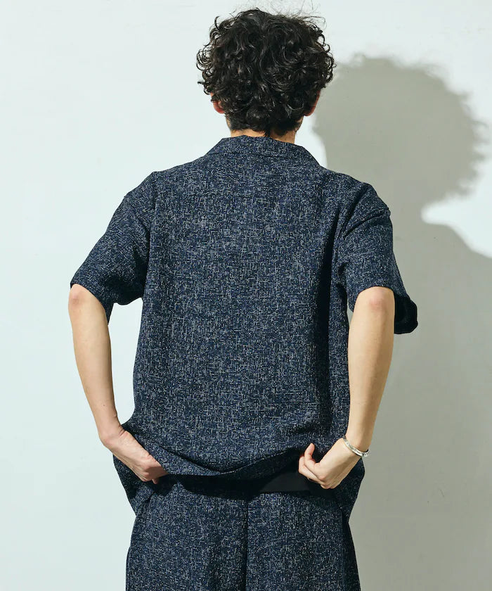 Dry Touch Summer Tweed Short Sleeve Open Collar Shirt