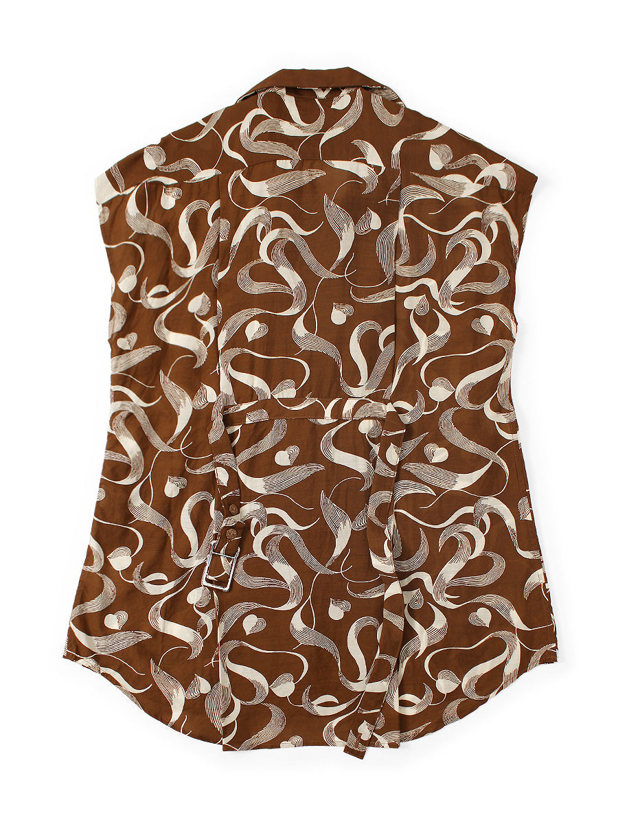 Silk Rayon Okra Pattern French Sleeve Open Collar Shirt