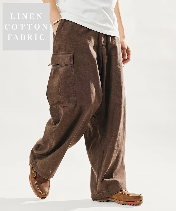 LINEN COTTON EASY CARGO PANTS 【Compatible with Set-Up】