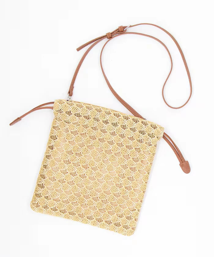2 Way Raffia Style Lamé Drawstring Shoulder Bag