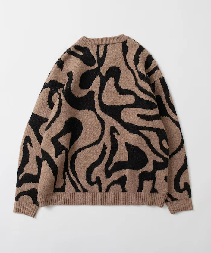 All-over Pattern Double Jacquard Knit Crew Neck Pullover / Relaxed Fit