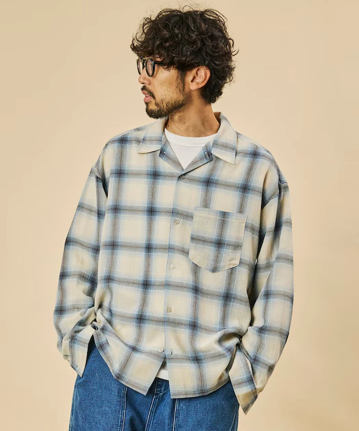 Relaxed Fit Sheer Ombre Check Open Collar Shirt
