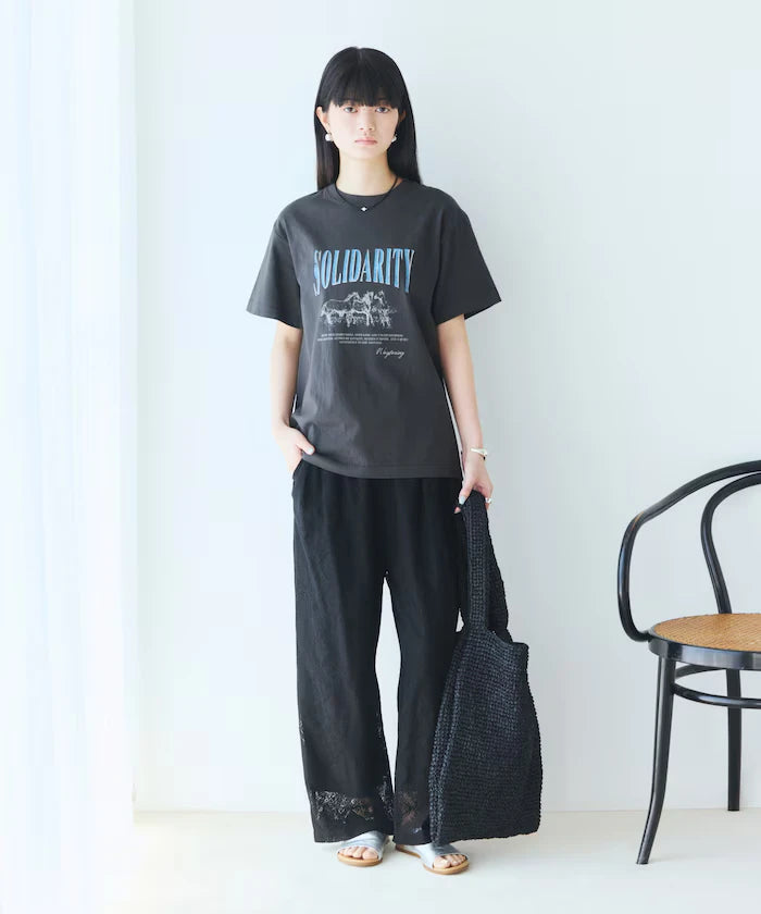 Comfortable Logo Horse Print Crew Neck T-Shirt