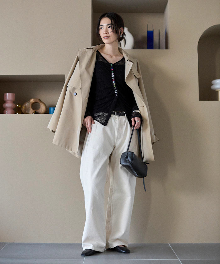 Many Button Lace Shirring Cardigan
