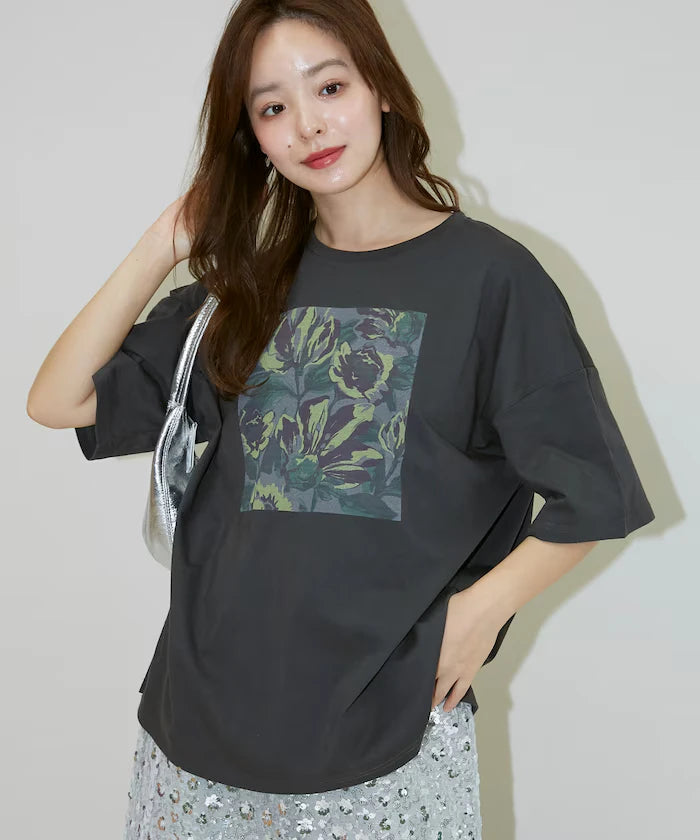 Flower Nuance Art Box Print Big Silhouette T-Shirt Limited Release
