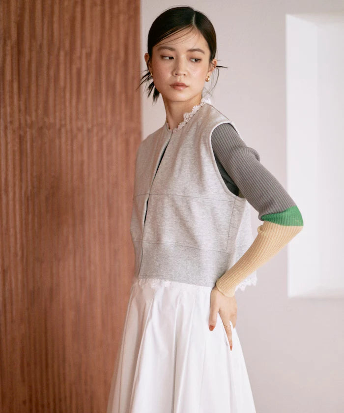 Organic Cotton Lace Sweat Vest / Lined Sweat