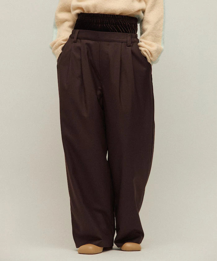 Velour Double Waist Easy Slacks / Wide Silhouette Wool-like Slacks Pants