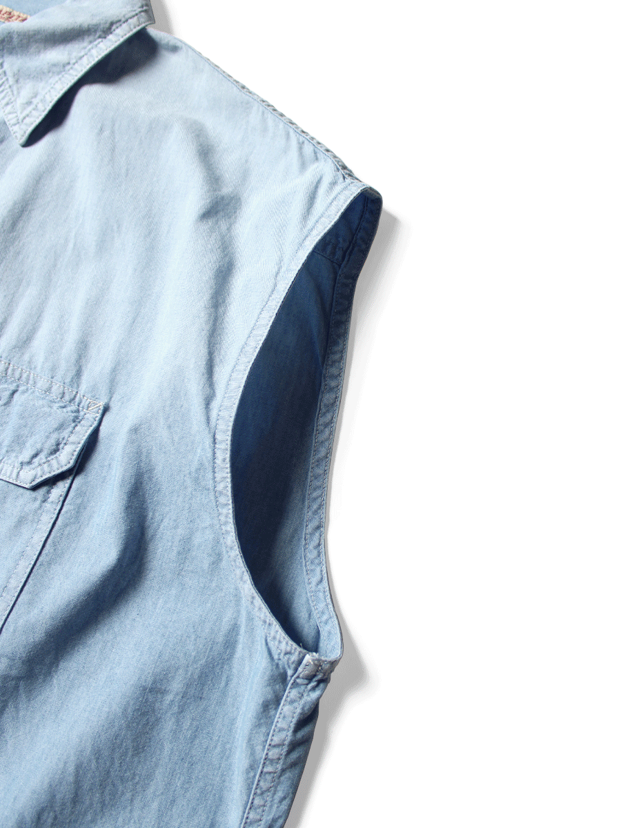 Chambray Sleeveless Zipper Work Shirt