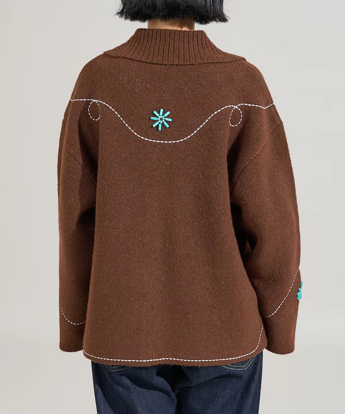 Western-Style Beaded Knit Cardigan