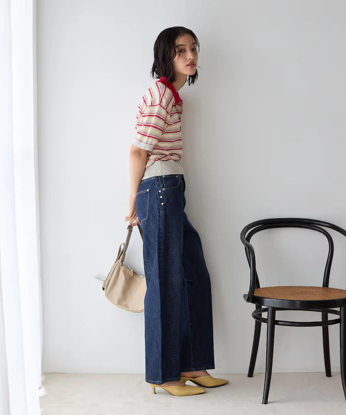 Heart Studs Curvy Denim / Wide Silhouette