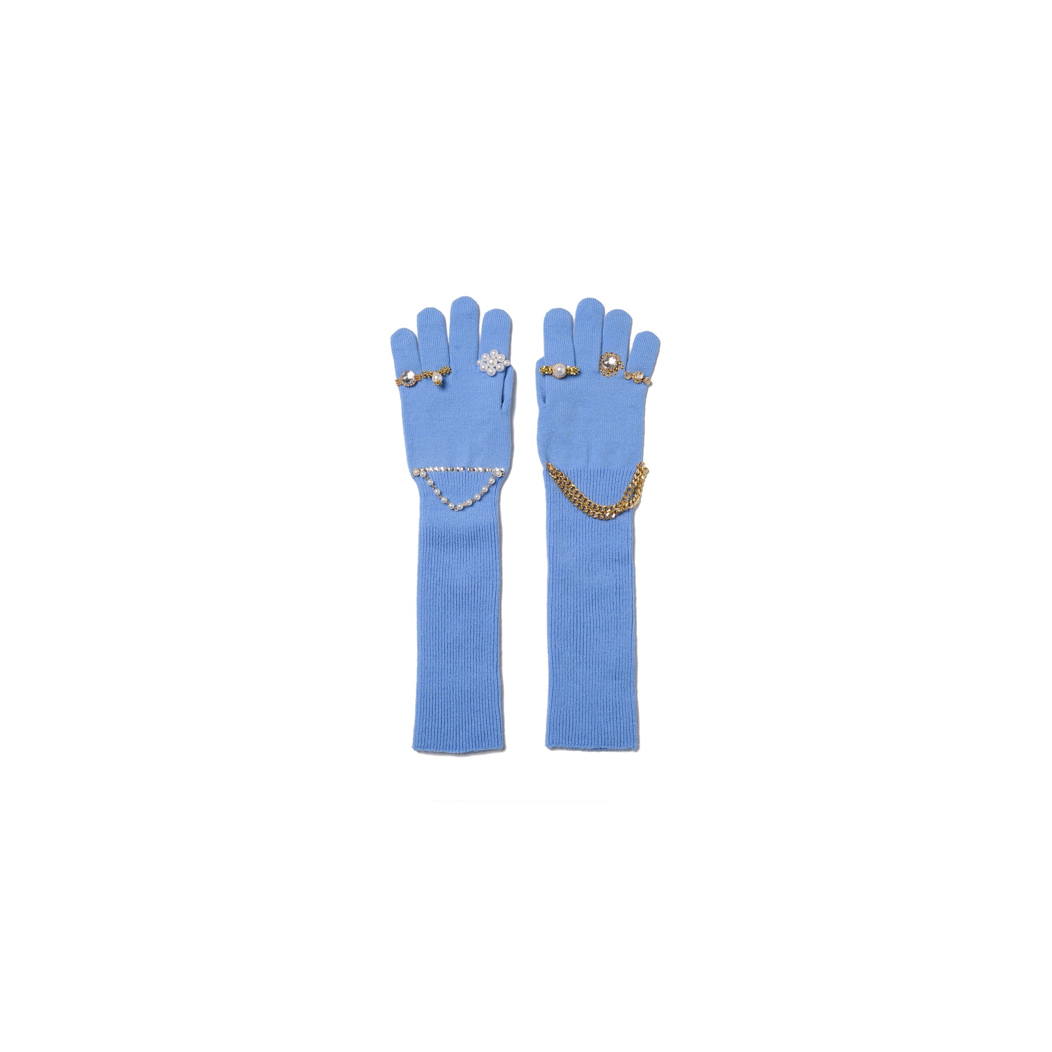 JEWELRY ATTACHED LONG GLOVES / SMALL：BLUE