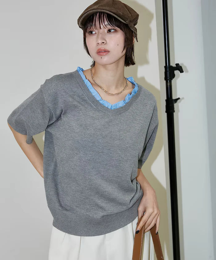 Shirt Frill V-Neck Half Sleeve Summer Knit Limited Edition