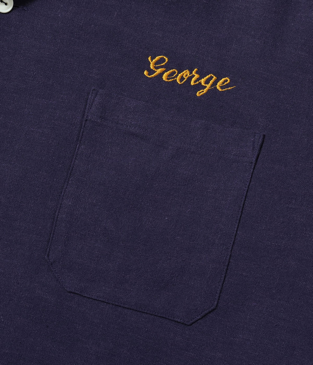 U.S. NAVY RAYON LINEN OPEN SHIRT with CHAIN EMBROIDERED