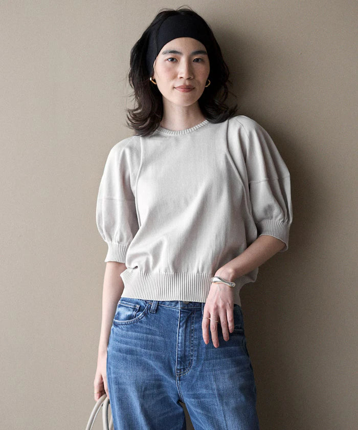 Japan Made Whole Garment Puff Sleeve Top