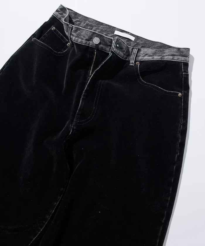 Flocked Denim Contrast Wide Straight Pants