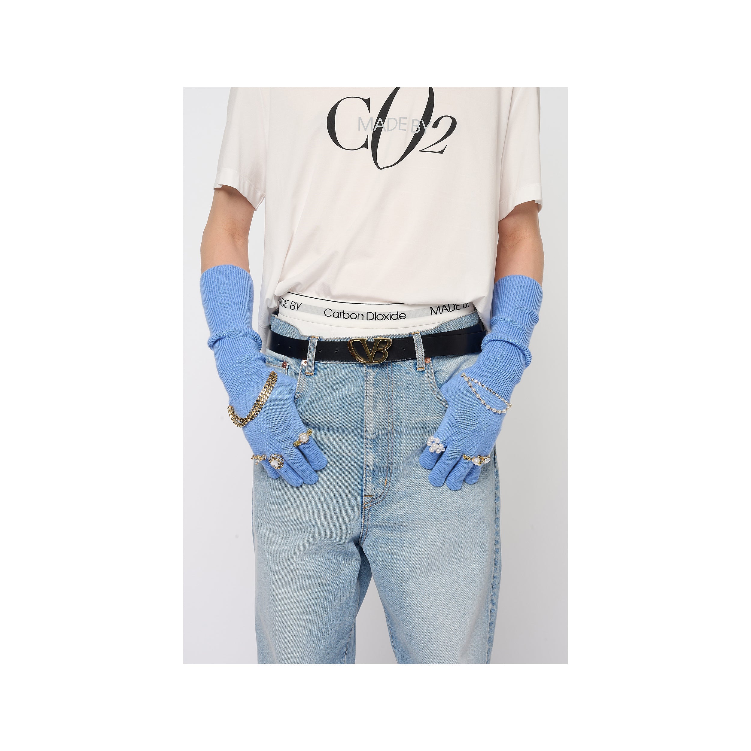 JEWELRY ATTACHED LONG GLOVES / SMALL：BLUE