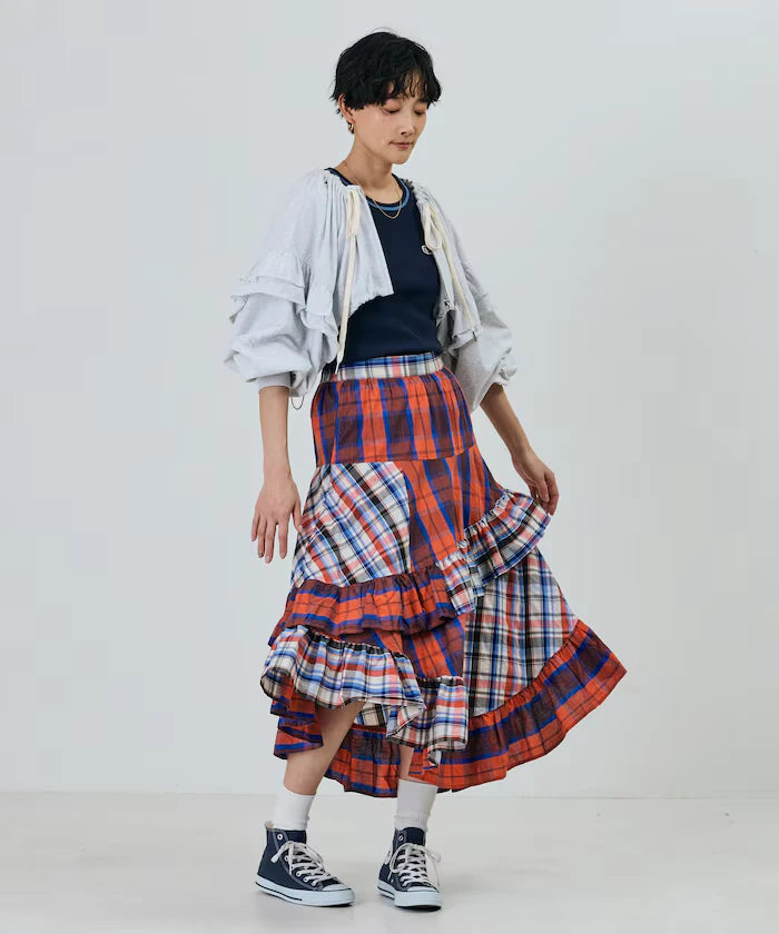 Check x Check Asymmetrical Frill Skirt