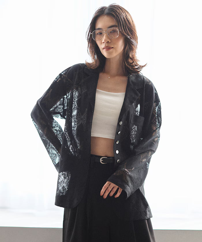 [February 12 12:00 Release] Panel Lace Shirt Jacket / Compatible with Setup