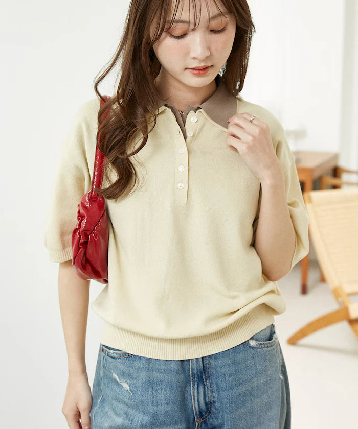 Color Scheme 2-Panel Collar Short Sleeve Knit Polo Shirt Limited Edition