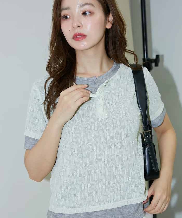 <Set Item> Cut x Jacquard Henry Neck T-Shirt Limited Edition