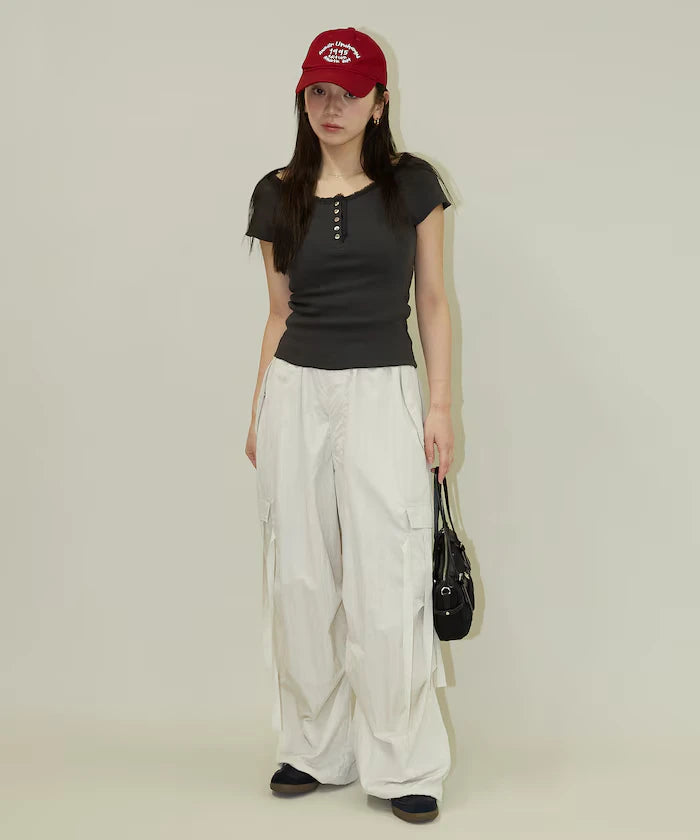 Collar Lace Contrast Henry Rib T-Shirt